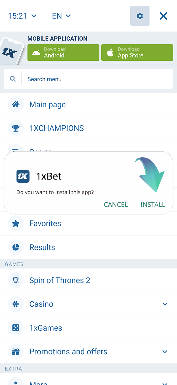 Find the downloaded 1xBet APK file and click Install.