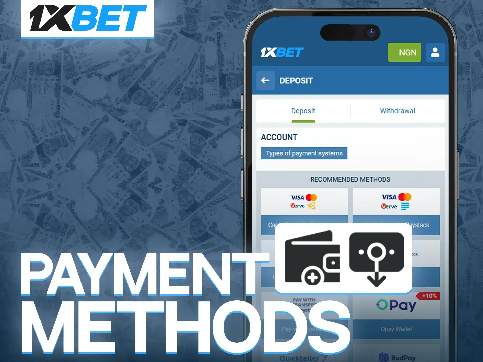 Get full information about the available methods of funding your account at 1xBet mobile application.