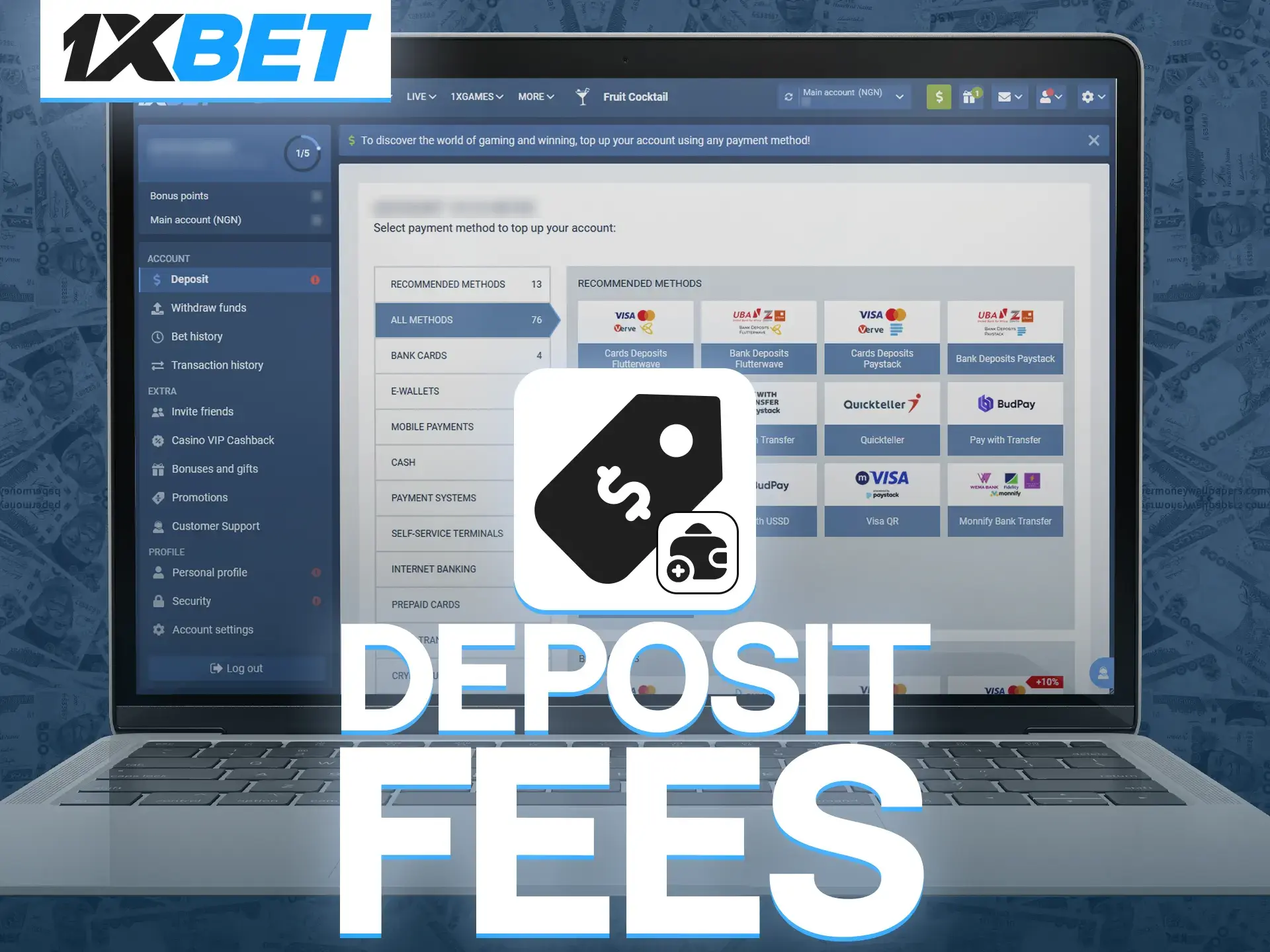 1xBet does not take commission for deposits which makes this casino one of the best.