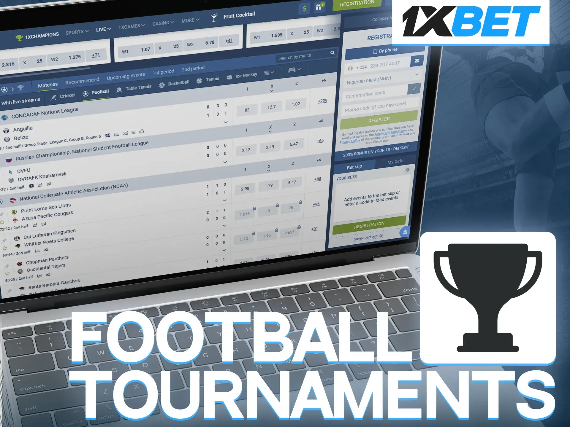 Explore the football tournaments available for betting at 1xBet.