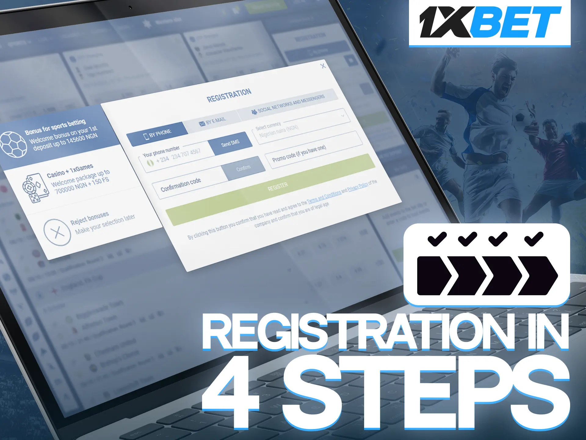 Registration at 1xBet is very simple and will not cause you any problems.