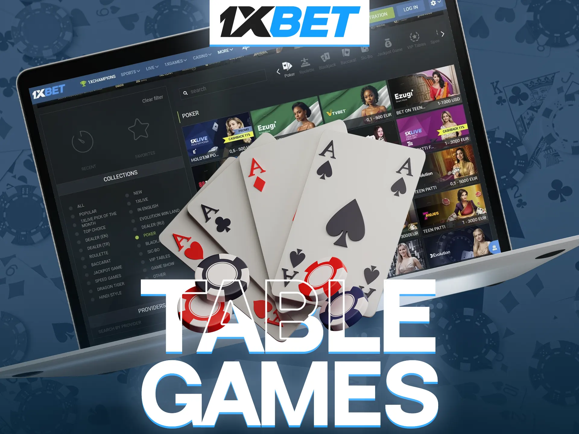 Beat the best dealers at 1xBet Casino in popular table games.