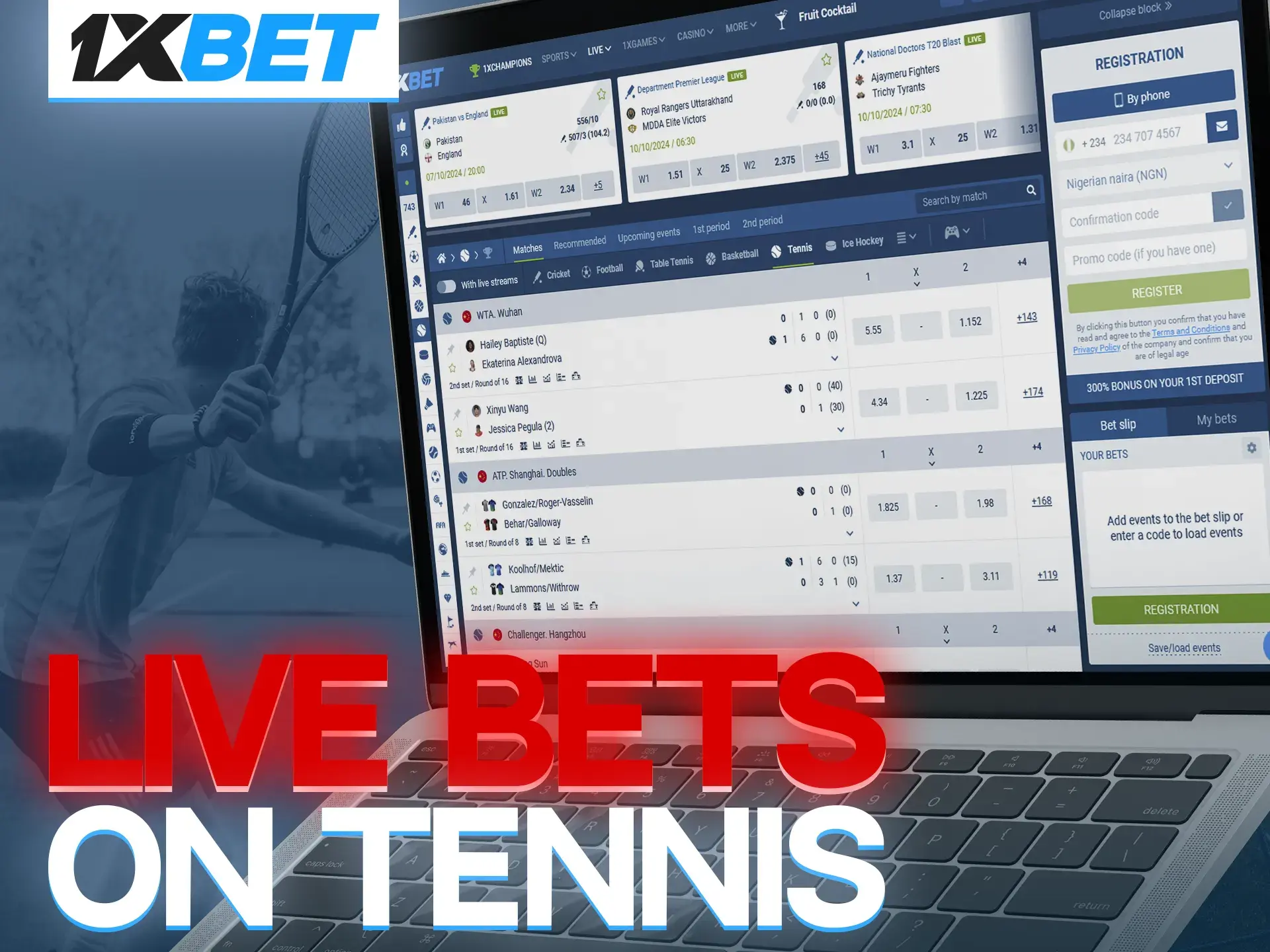 Pay attention to tennis player ratings when betting live at 1xBet.