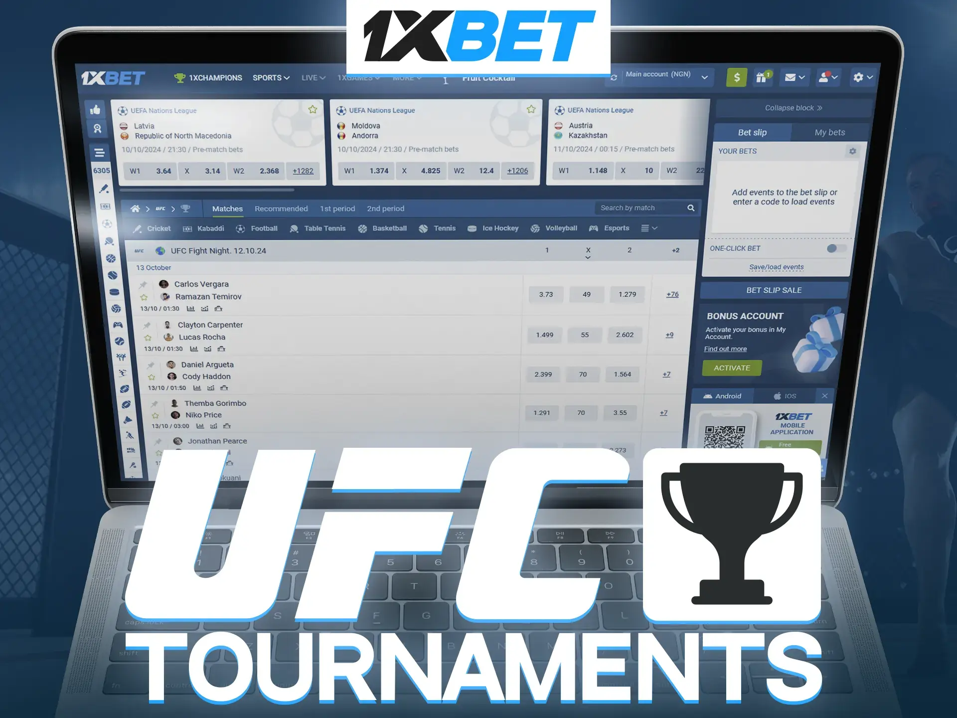 Find out about the UFC world events available for betting at 1xBet.