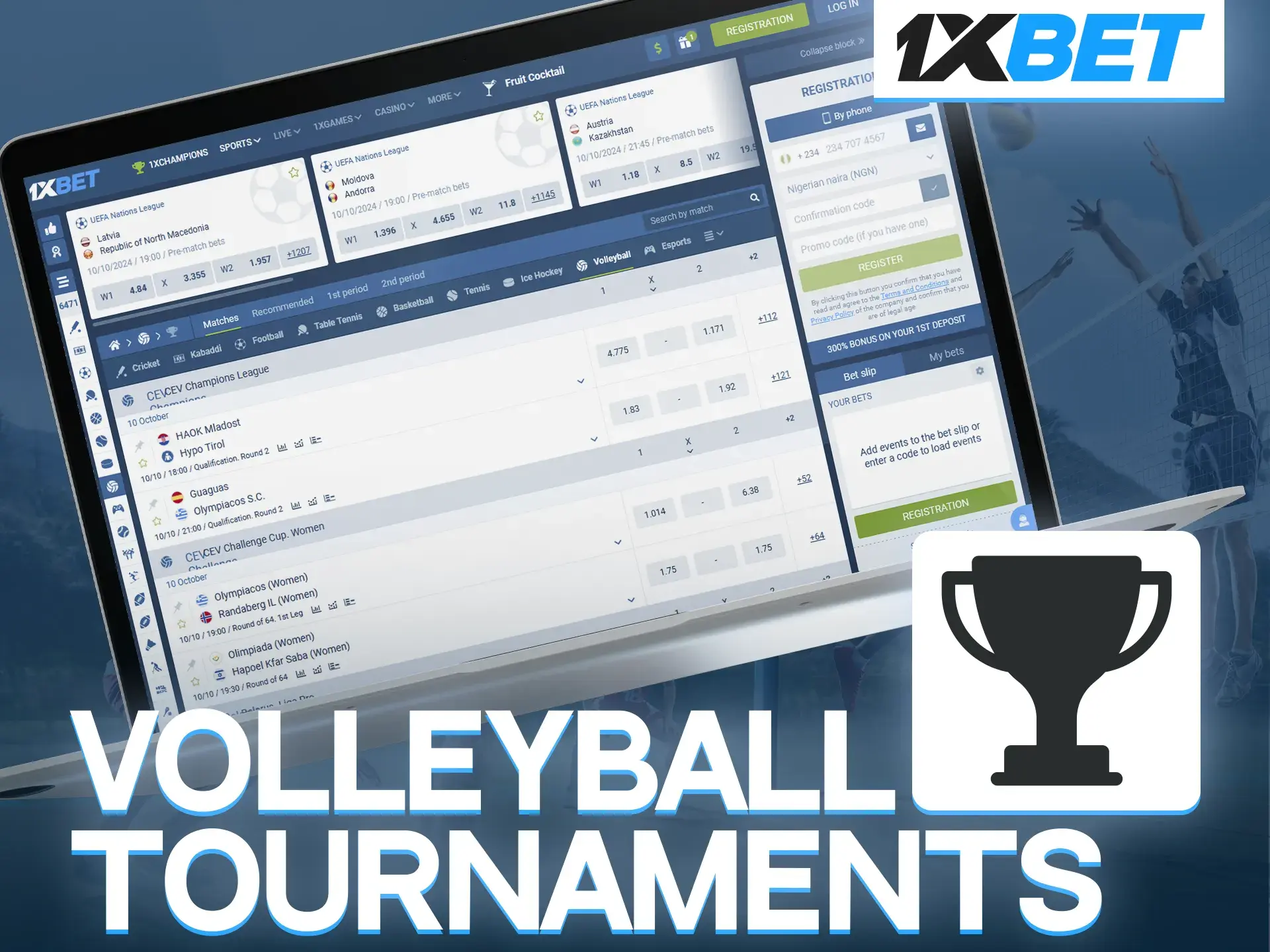 Win big by making an accurate prediction at 1xBet for the main volleyball tournament.