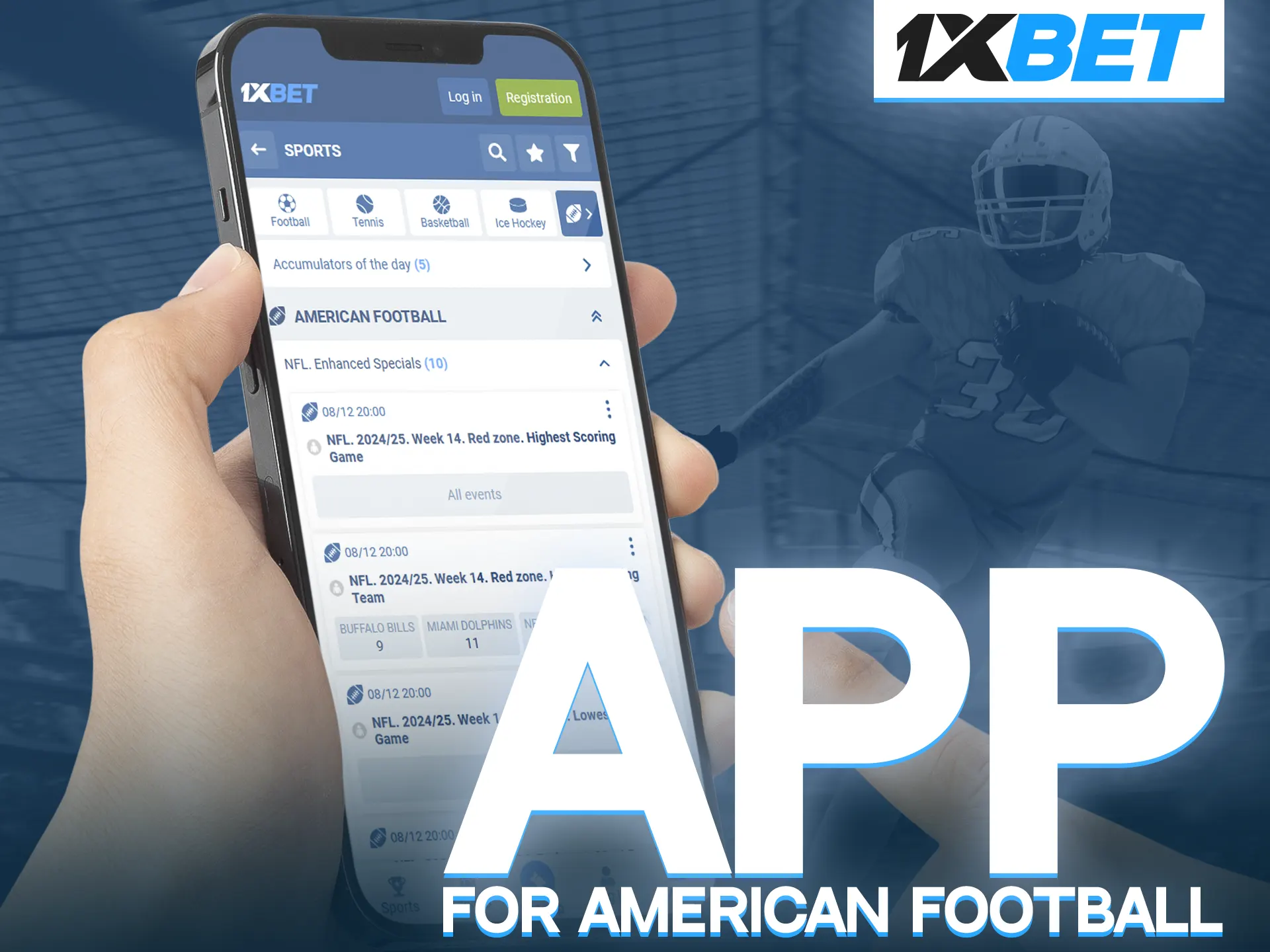 The most popular American football matches are always available for your bets on the 1xBet app.