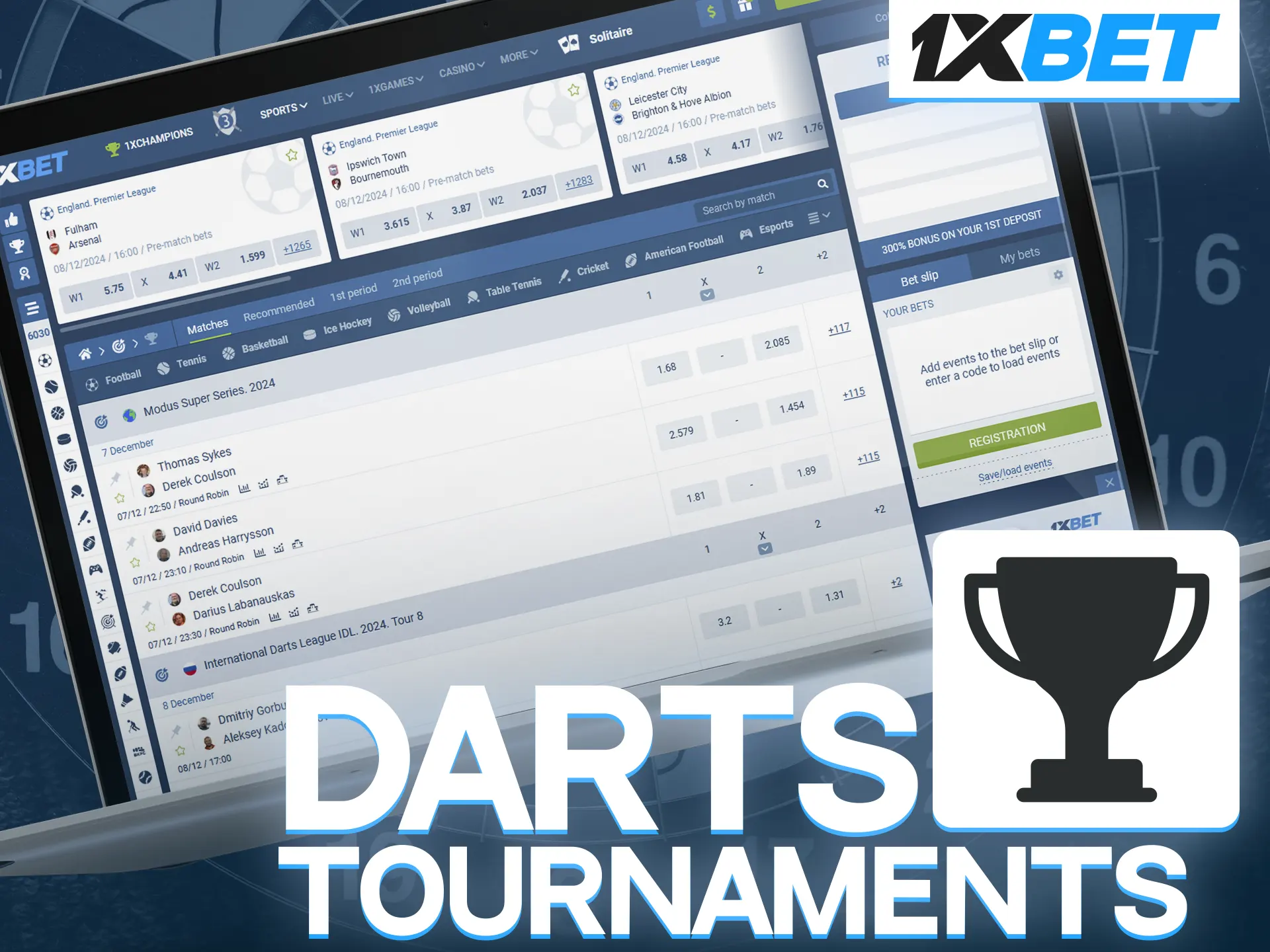 Win at 1xBet by making darts tournament predictions.