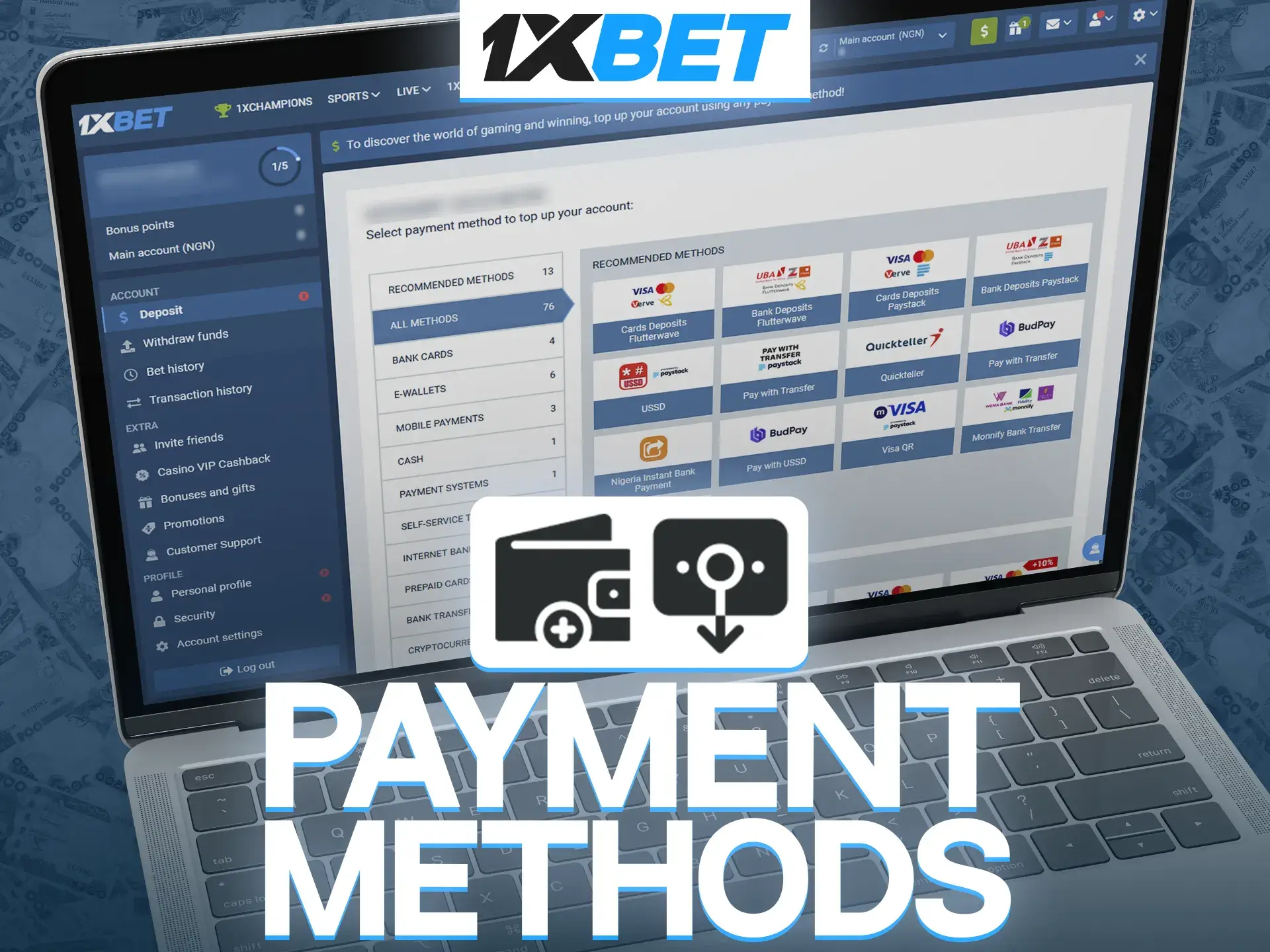 Use a convenient for you method of replenishment in the bookmaker's office 1xBet.