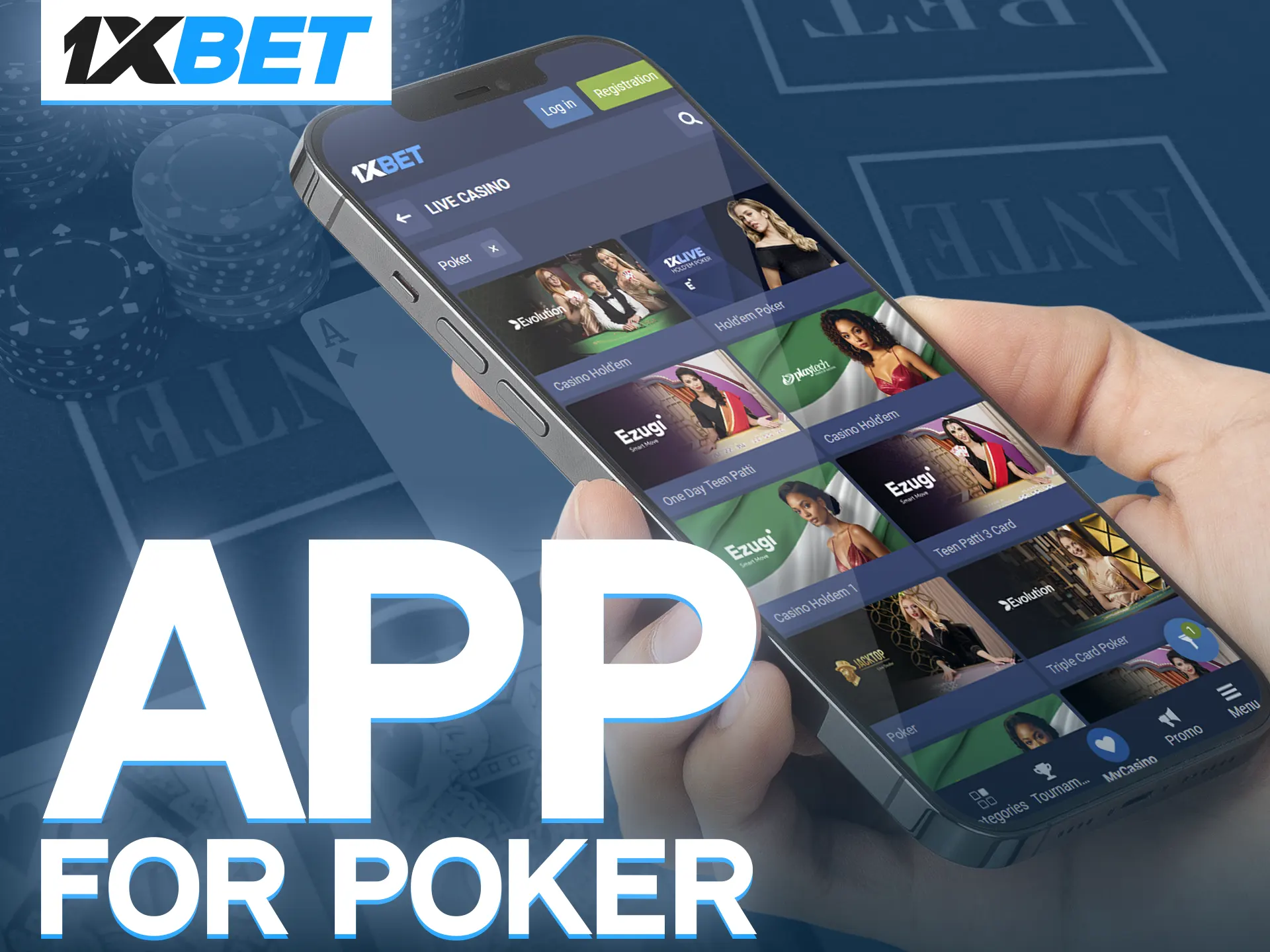 Try using the 1xBet mobile app for your poker games.