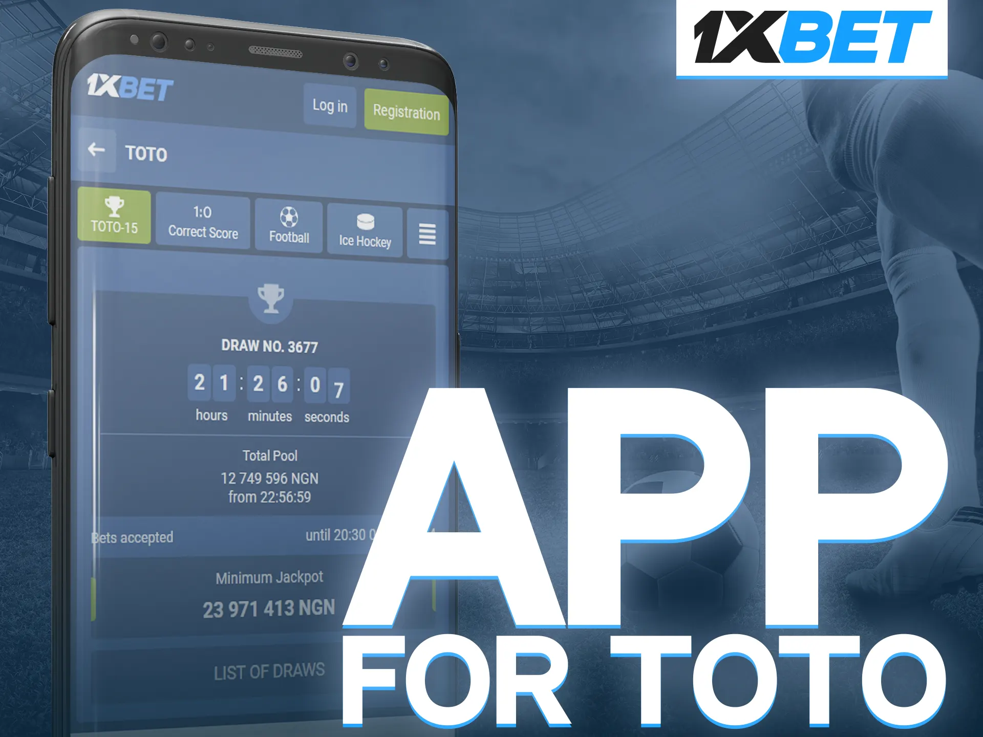 The 1xBet app is always stable and has a TOTO mode for your winning predictions.